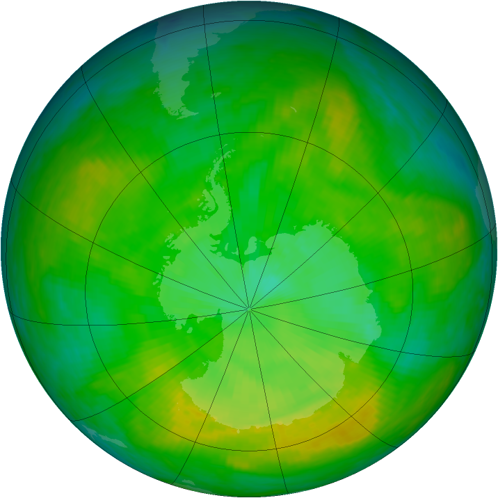 Antarctic ozone map for 25 December 1981